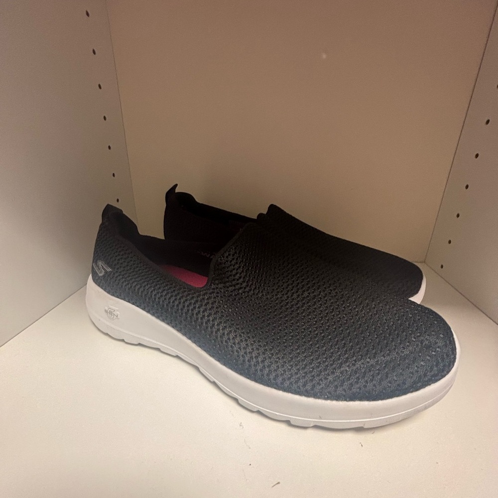 Skechers Black Slip-On Knit Sneakers with White Sole